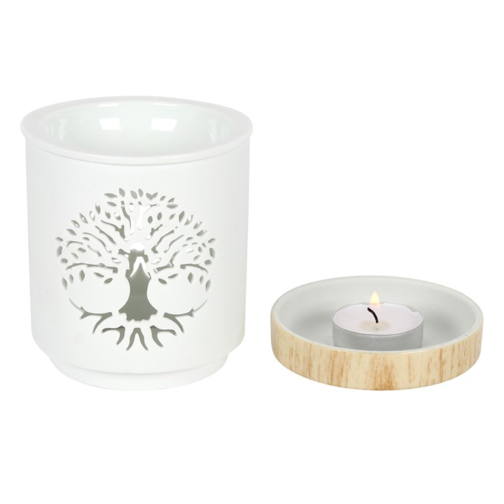 White Tree of Life Cut Out Ceramic Oil Burner