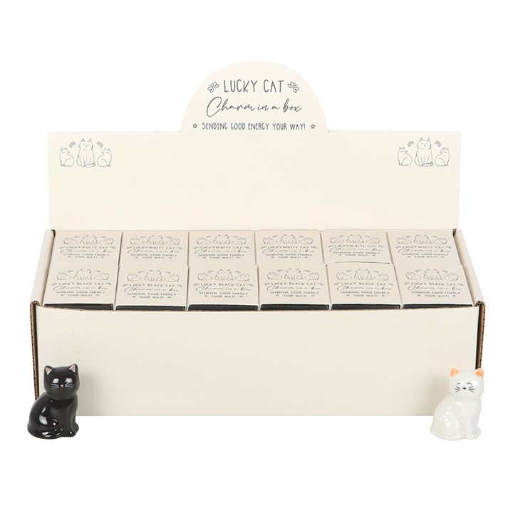 Set of 24 White & Black Lucky Cat Charms in a Box