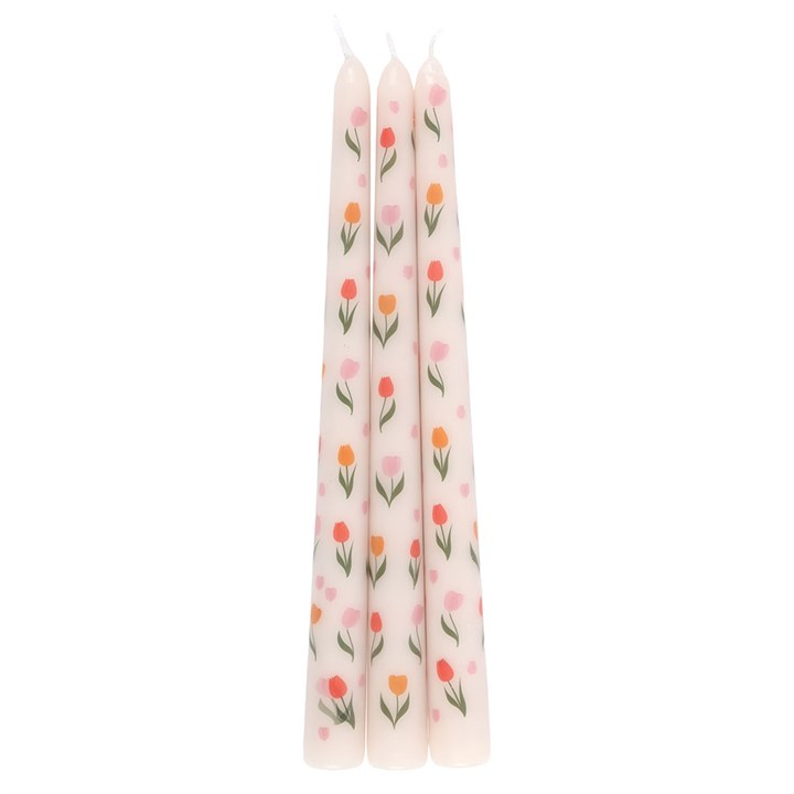 Set of 3 Tulip Print Taper Candles