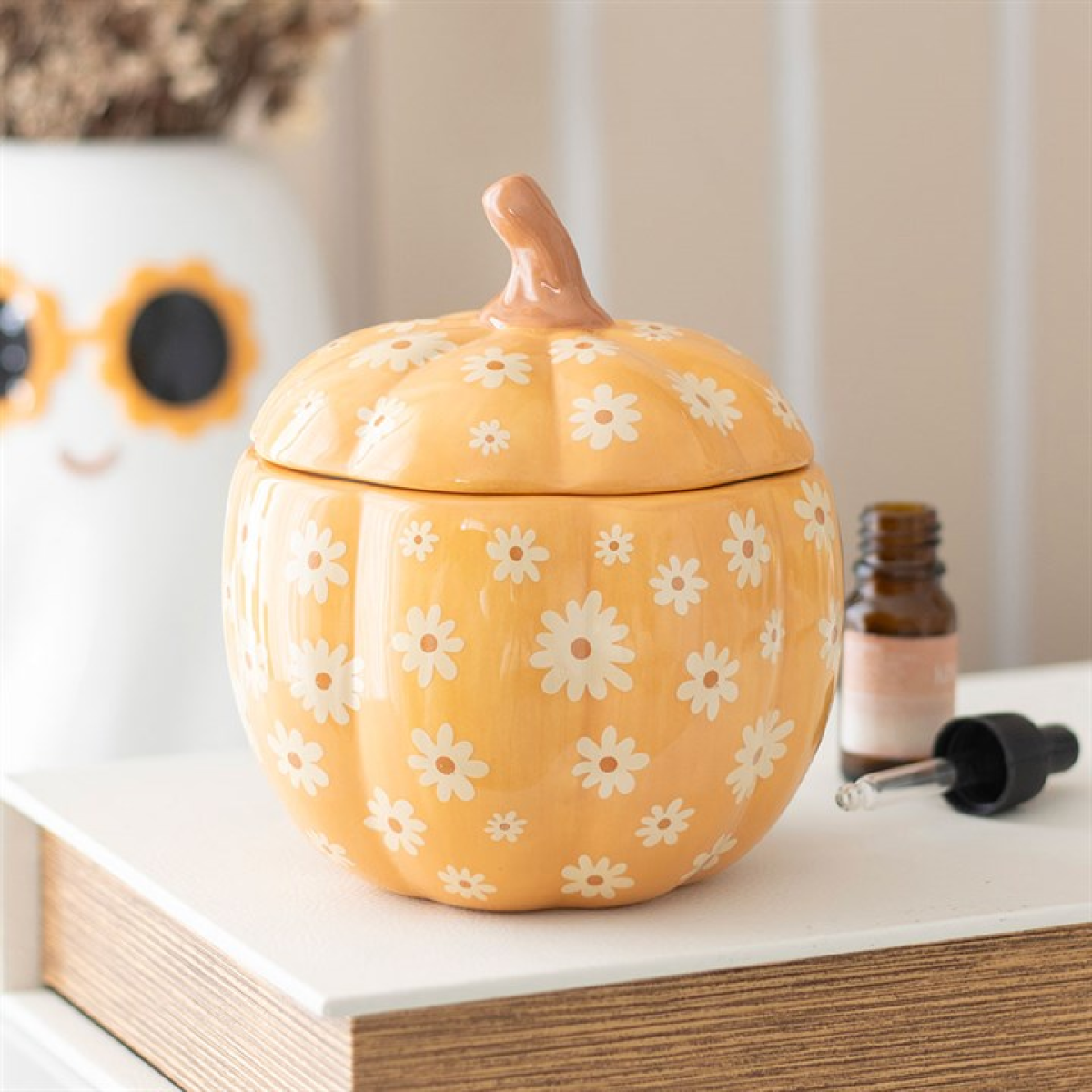 Groovy Floral Pumpkin Ceramic Oil Burner